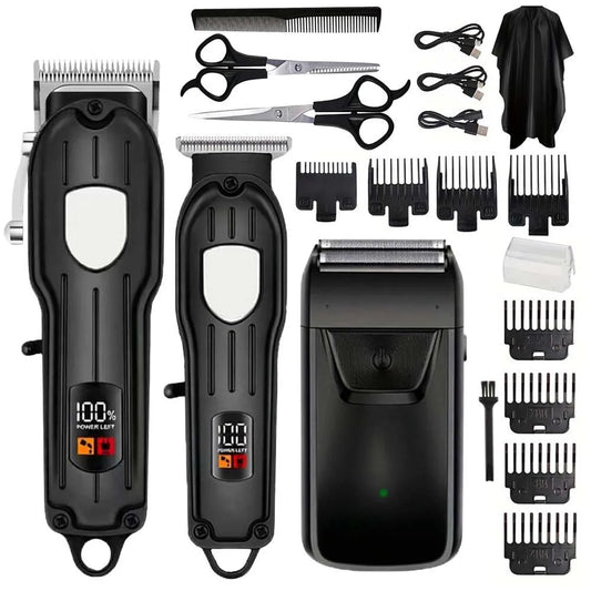 Professional Cordless Hair Clipper Set for Men Rechargeable Electric Hair Trimmer with LED Display Grooming Kit with Accessories