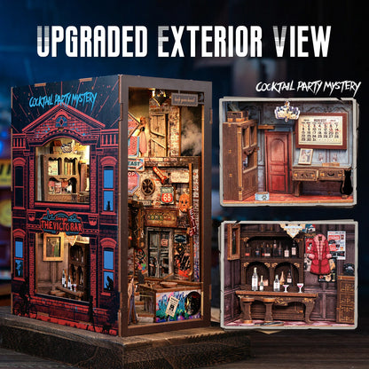 CUTEBEE DIY Book Nook Kit The Long Goodbye Detective Series Miniature Dollhouse with LED Light Dust Cover 3D Wooden Puzzle Books