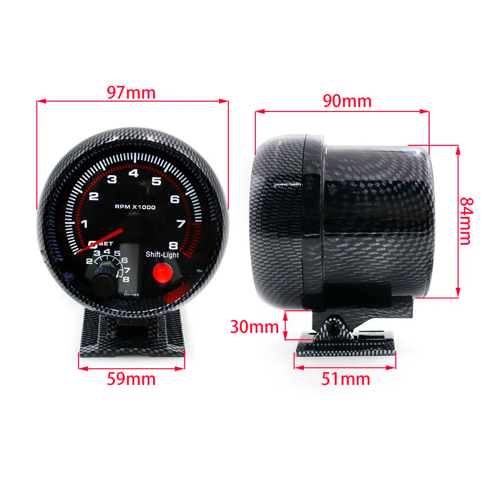 12V Tachometer Gauge 3.75'' Car Universal Black Tachometer Gauge 7color Inter Shift Light 0-8000 RPM Fit 4 6 8 Cylinder