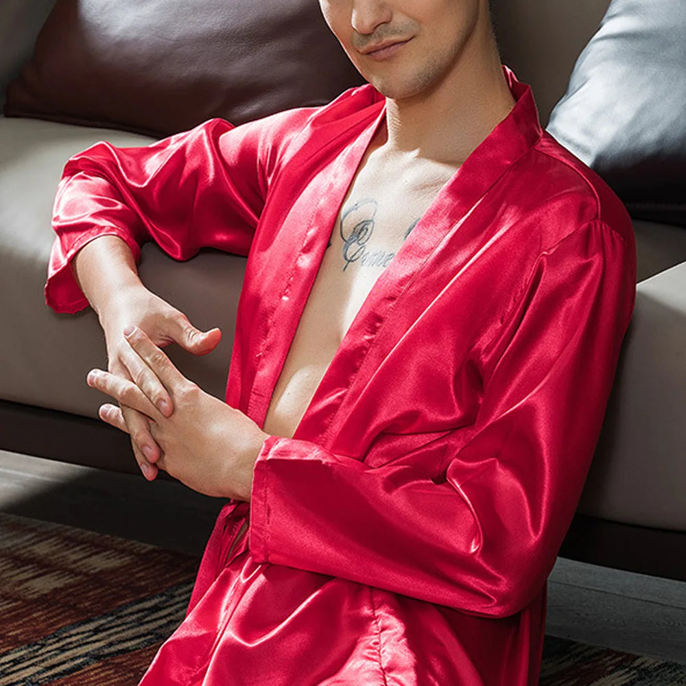 Groom Robe Embroidery Satin Soft Home Bathrobe Nightgown For Men Casual Kimono Groomsman Wedding Party Sleepwear Plus Size 3XL