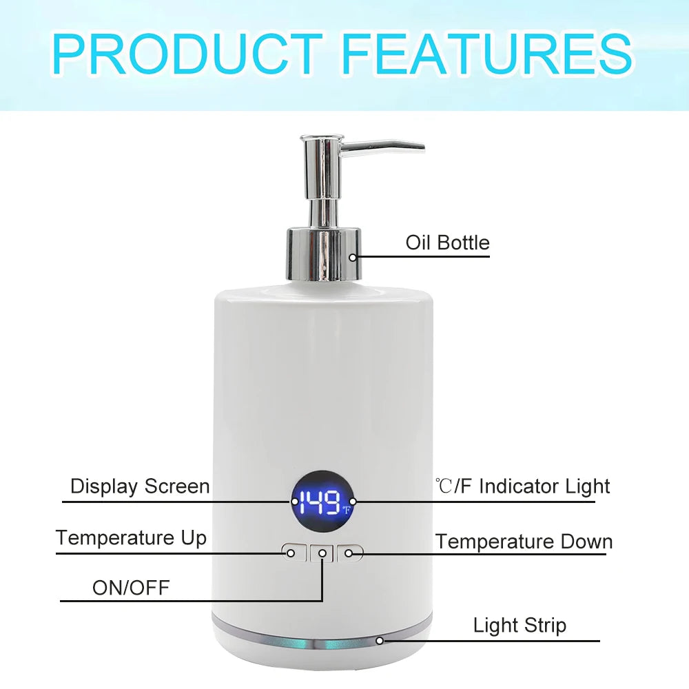 NEW LED 2 Heat Modes Bottle Massage Oil Heater Adjustable Multifunction Lotion Cream Heater Portable Quick Heating for Salon Spa