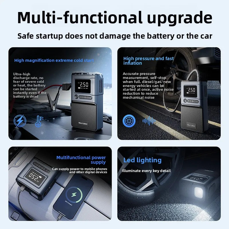 SUKIN Smart Edition Jump Starter Power Bank With Air Pump 12V 2000A Portable Booster Jump Starter With LED Lights Vehicle tools