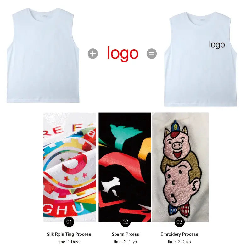 High Quality Sleeveless Cotton T Shirt Custom Print Embroidery Personal Design Company Team Logo Men And Women Tops