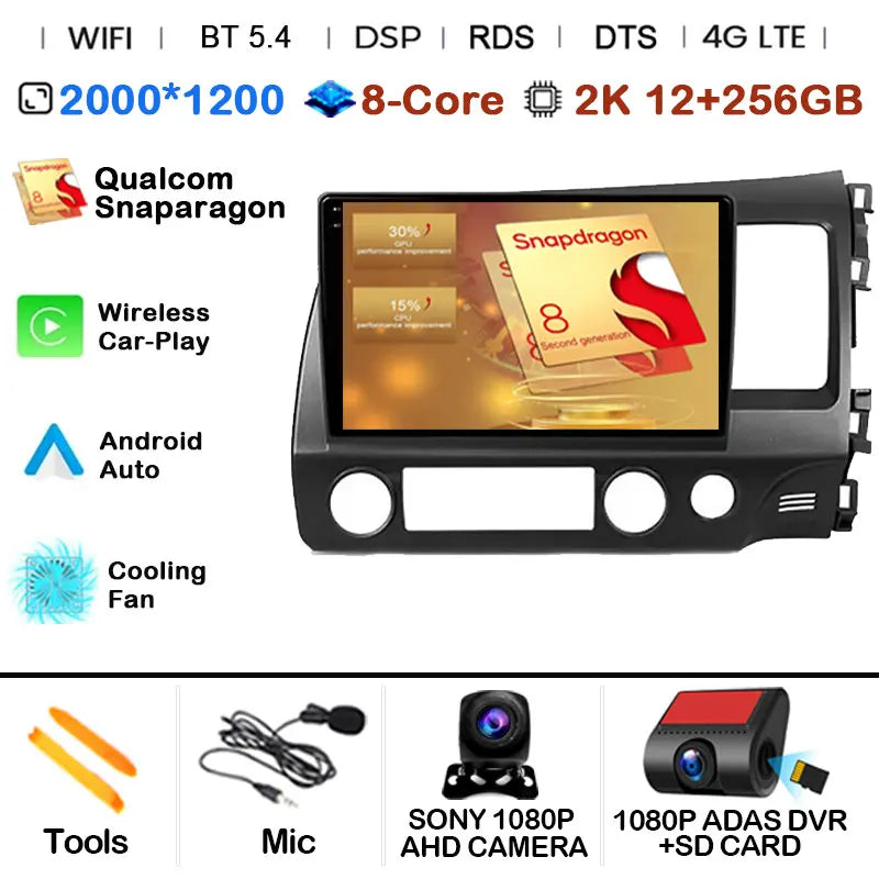 Car Radio Android 15 For Honda Civic 8 FK FN FD 2005 - 2012 RHD Multimedia Player Navigation GPS Carplay Stereo BT Head Unit DSP