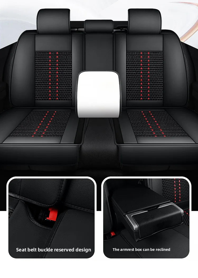 Universal Auto Split Seat Car Full Seat Cover Breathable Ice Silk Nappa Leather Car SUV Cushion Full Seats Cover Protection