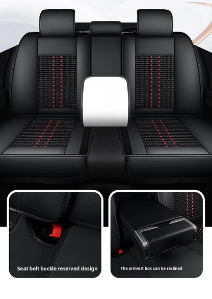 Universal Auto Split Seat Car Full Seat Cover Breathable Ice Silk Nappa Leather Car SUV Cushion Full Seats Cover Protection