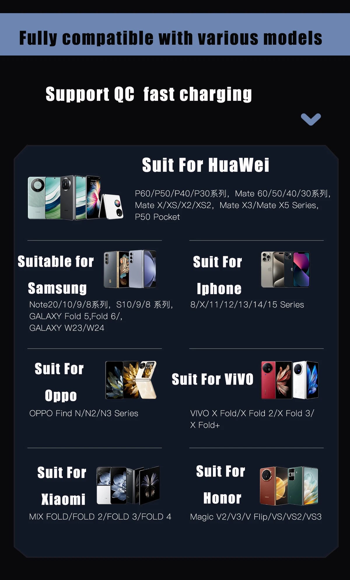 Car Wireless Charger Stand Fold Screen Fast Charging For Samsung Galaxy Z Fold 6 5 4 S24 Ultra iPhone 16 15 14 Pro Phone Holder