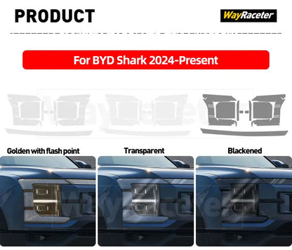 Car Headlight Protective Film Transparent Smoked Black TPU Sticker For BYD Shark 6 2025 2026 Off Road 4X4 Exterior Accessories