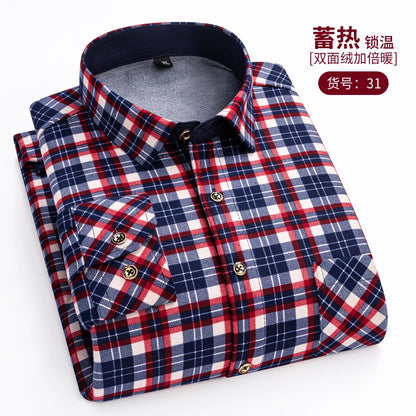 Thickened Flannel Men's Shirt Fashion Warm Plaid Winter Casual Square Collar plus Size Clothing Fleece Lined Double Sided Velvet