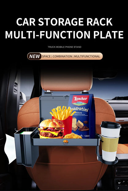 Lrbh Premium Plastic Rear Seat Organizer, with Foldable Tray, Dual Cup Holders, Phone Slot, and Large Storage Space, Easy to Install Vehicle Seat Back Accessories