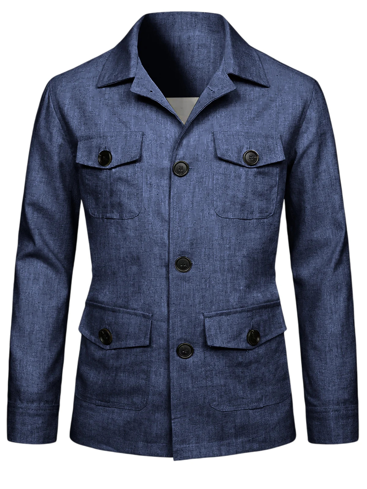 Men's Linen Blend Safari Jacket Retro British Style Multi-Pocket Workwear Coat Business Casual Suit Blazer for Spring Summer
