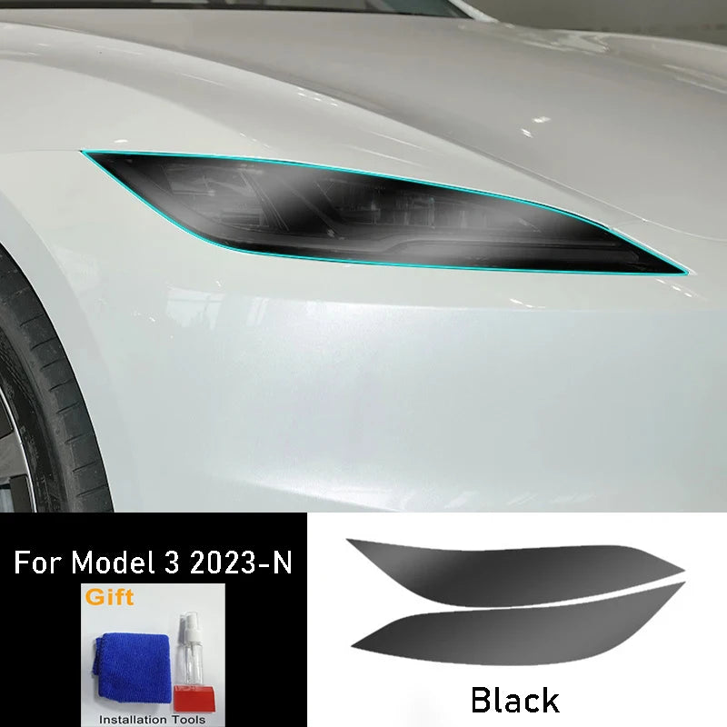 For Tesla Model 3+ Highland 2024 Car Lamp Blackening Protective Film High Light Transmittance High Quality TPU Cool Anti-scratch