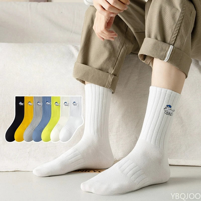 7 Pairs Spring and Autumn New Cotton Odor Proof Breathable Sweat Absorbing Mid Tube Men's Socks Trendy Personalized Men's Socks