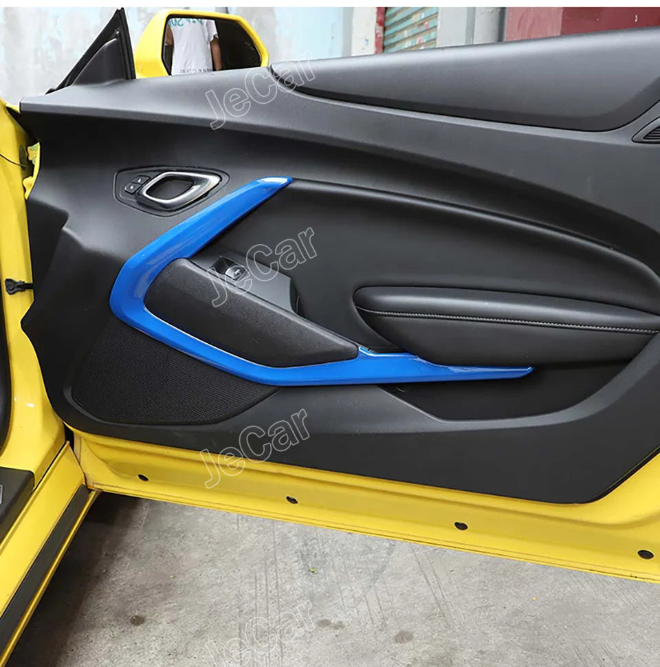 JeCar Carbon Fiber Car Interior Door Strips Decor Protect Cover Trim Stickers ABS For Chevy Camaro 2016 UP Inner Accessories