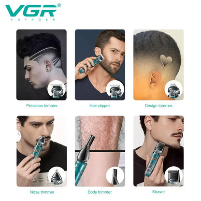 VGR 102 6-in-1 high-end men's hair clipper professional shaver oil head carving electric pusher nose hair trimmer hair remover