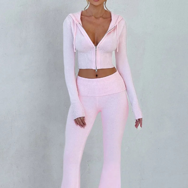 Spring New Women's Clothing Slim-fit Short Hooded Top Casual Pants Fashion Suit Women's Two-piece Set