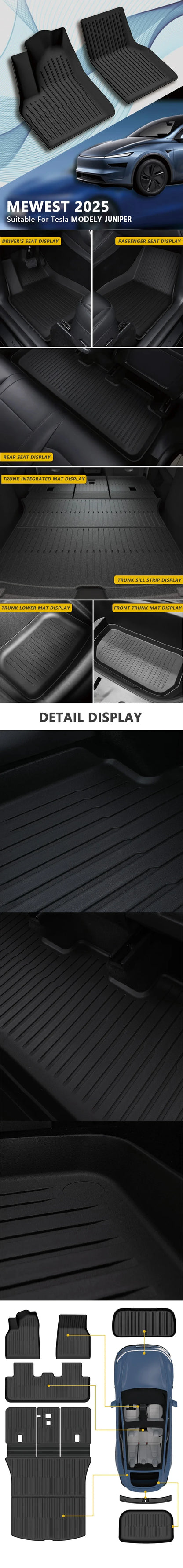 For Tesla New Model Y Juniper 2026 2025 TPE Floor Mats Durable Design Waterproof Luggage Mat  Model y Trunk Mats Accessories
