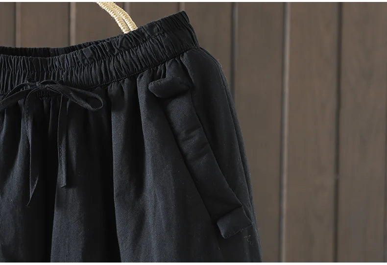 Retro  Color Cotton Filled Casual Loose Harem Pants Small Footed Trousers Winter Outerwear for Women plus Size