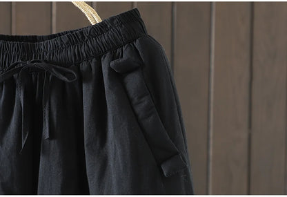 Retro  Color Cotton Filled Casual Loose Harem Pants Small Footed Trousers Winter Outerwear for Women plus Size