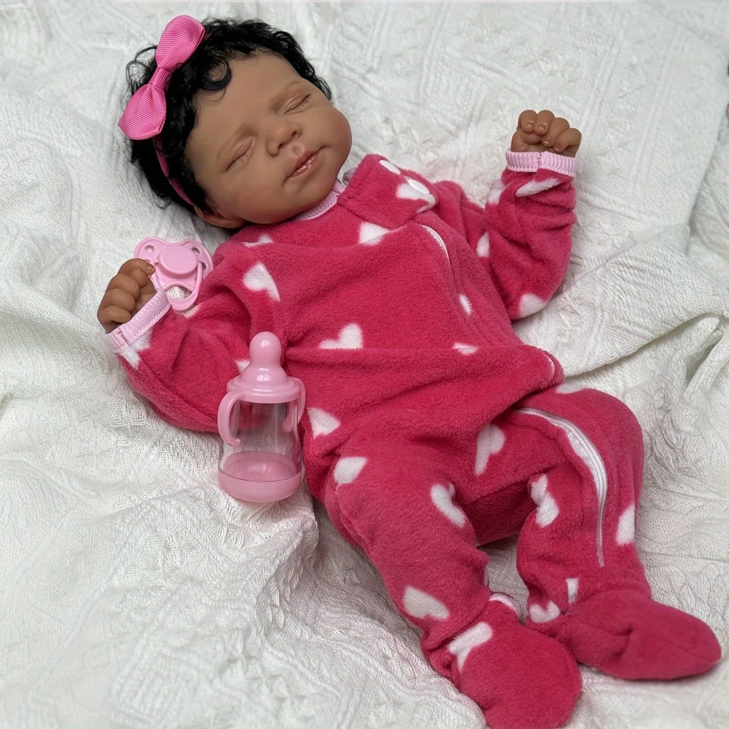 BZDOLL 48 CM Asleep Reborn Black Brown Skin Baby Doll Toy For Girl Vinyl Limbs Cloth Body Doll Lifelike Handmade Birthday Gift