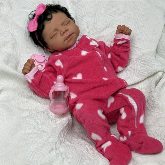 BZDOLL 48 CM Asleep Reborn Black Brown Skin Baby Doll Toy For Girl Vinyl Limbs Cloth Body Doll Lifelike Handmade Birthday Gift