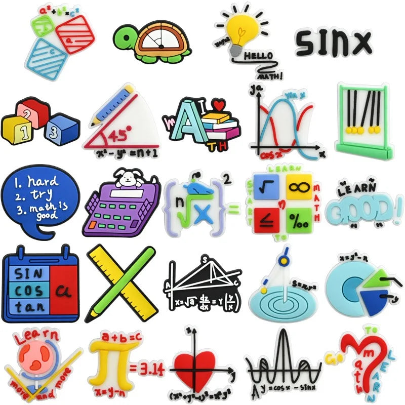 24-100Pcs Hello Math Function Kids Shoe Charms Ruler Learn Good Garden Slipper Buckle Accessories For Birthday Gift
