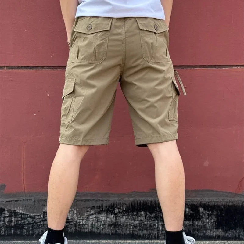 Mens Cargo Shorts Loose Solid Long Wide Half Short Pants for Men Baggy Bermuda Multi Pocket Harajuku Japanese Street Style Y2k
