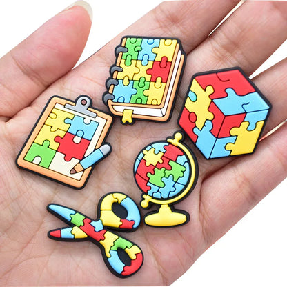 21PCS Autism Stationery  Fall Winter Shoe Charms Garden Shoe Accessories Buckle Fit Clogs Sandals Decorate kids Xmas Gifts