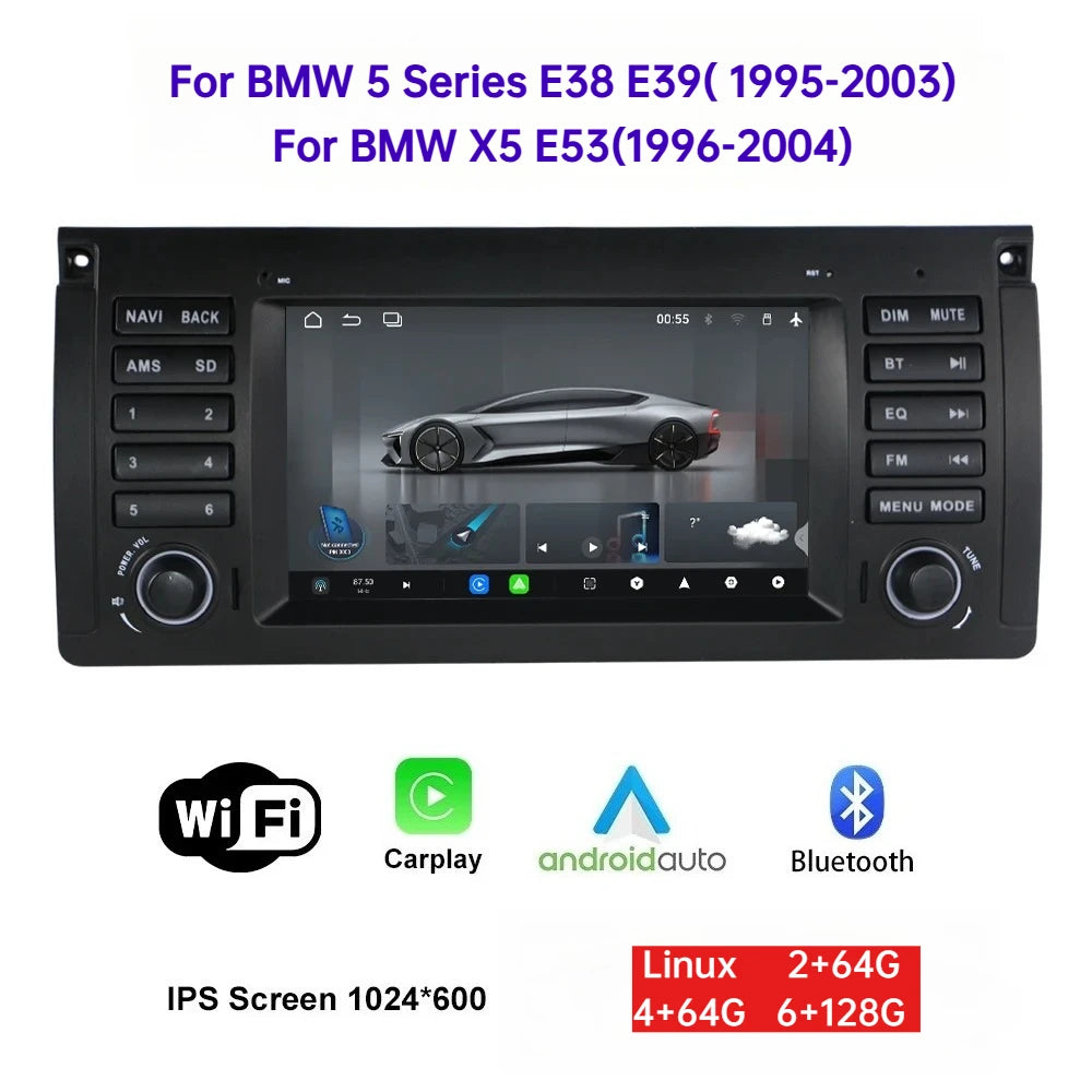 For BMW 5 Series E38 E39 and BMW X5 E53 Car Multimedia Display 7" Touch Screen  GPS Navigation Reverse View Bluetooth FM Radio