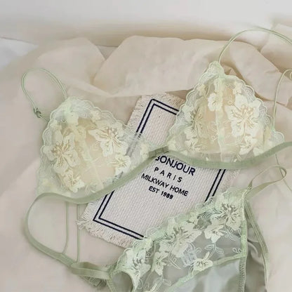 Super Sexy See-Through Lace Bra Set Hollow Out No Underwire French Triangle Bralette and Panties Women Hot Lingerie 2026 Fashion