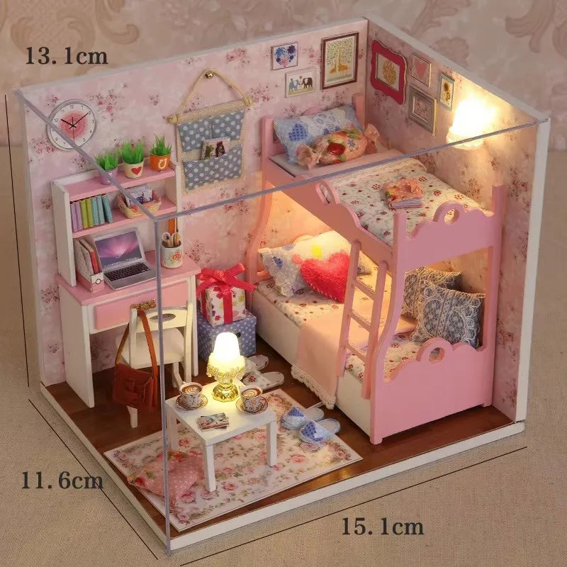 Coffee Shop Doll House Mini DIY Kits Making Room Assembling Toys Bedroom Decorations Furniture Dollhouses Toys For Xmas Gifts