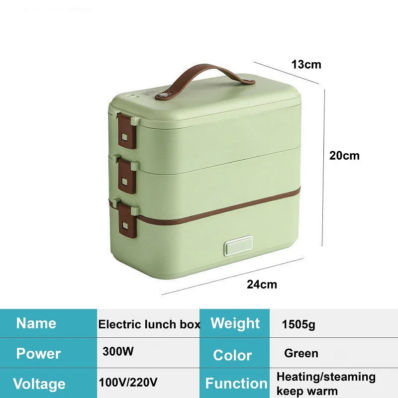 110V/220V Electric Lunch Box Portable Food Fast Heating Lunch Box 304 Stainless Steel Warmer Multi-Layer Office Lunch Box 800ml