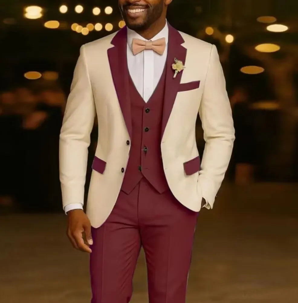 Wedding Men Suits 2 Pieces Notched Lapel Single Breasted Prom Suit for Man Tuxedo Slim Fit Blzer Jacket+Vest+Pants Customized