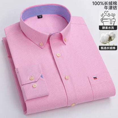 100% cotton men's long-sleeved shirt, casual plaid cotton shirt for young and middle-aged people, large size, authentic shirt