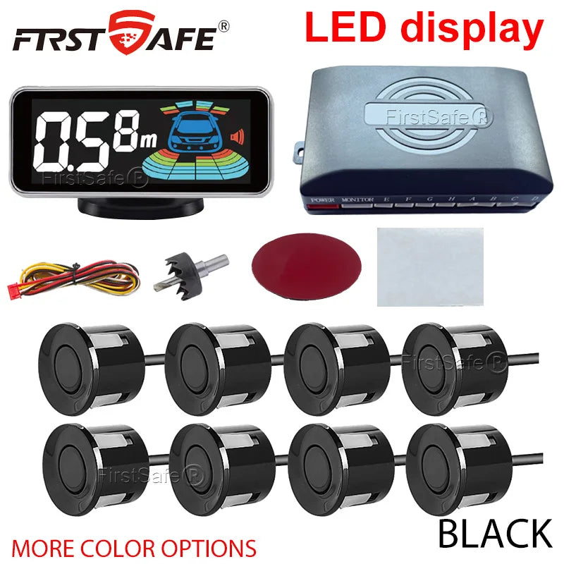 Backlight Multi Language Voice Broadcast LED Parking Display Reverse Radar Detector 4 Probes Universal Auto Safety Auxiliary Kit