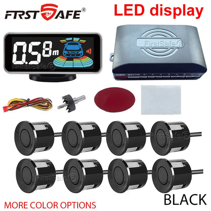 Backlight Multi Language Voice Broadcast LED Parking Display Reverse Radar Detector 4 Probes Universal Auto Safety Auxiliary Kit