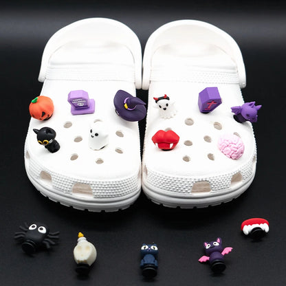 1/15pcs 3D Halloween Party Horrible Shoe Accessories Black Cat Ghost Witch Shoe Charms Woman Men Kids Pins Buckle Decorations