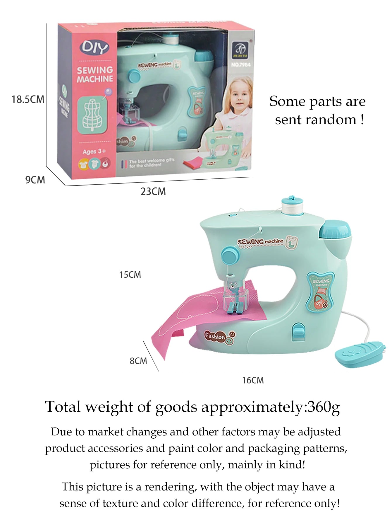 Mini Sewing Machine Toys for Kids, Electric Furniture Model Playing Home Toy with Lights DIY Simulation Sewing Gift for Children