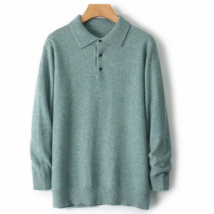 Autumn And Winter 100% Pure Wool Men's Polo Lapel Sweater Loose Large Size Casual Knit Bottoming Shirt