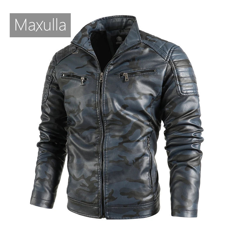 Maxulla Autumn  Winter Men Stand Collar Leather Coat Outdoor Windproof Warm PU Coat Fashion Slim Motorcycle Wear Men's Clothing