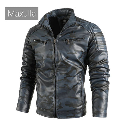 Maxulla Autumn  Winter Men Stand Collar Leather Coat Outdoor Windproof Warm PU Coat Fashion Slim Motorcycle Wear Men's Clothing