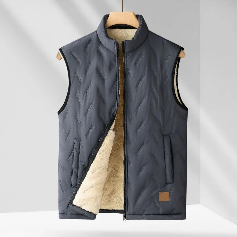 Men's Winter Vest Jacket Lamb Wool Stand Collar Outdoor Windproof Waistcoat Comfortable Warm Fleece Thickened Sleeveless Tops
