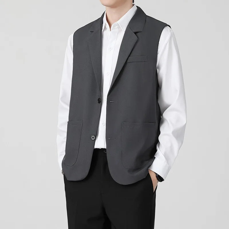 British Style Men's Business Double Row Button Suit Vest Casual Slimming Wedding Best Man Clothes Fashionable Plain Color