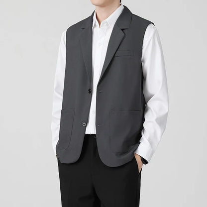 British Style Men's Business Double Row Button Suit Vest Casual Slimming Wedding Best Man Clothes Fashionable Plain Color