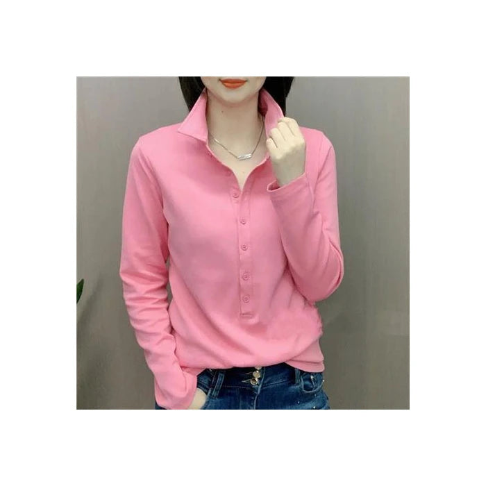 Long Sve  Ne Top Casual Faionable Versatile Slimming T-irt irt Autumn New Sle Korean Version V-Ne Polyester