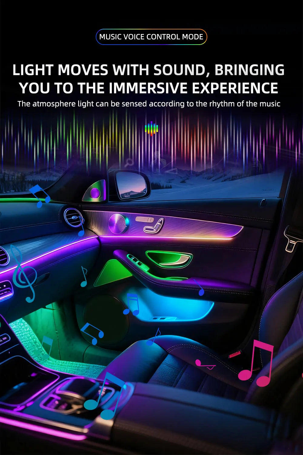6/10/14/18in1 Led Acrylic Car Waterfall Lamp Ambient Light 213 Rainbow Color Symphony APP Remote Controll Atmosphere Lamp Kit