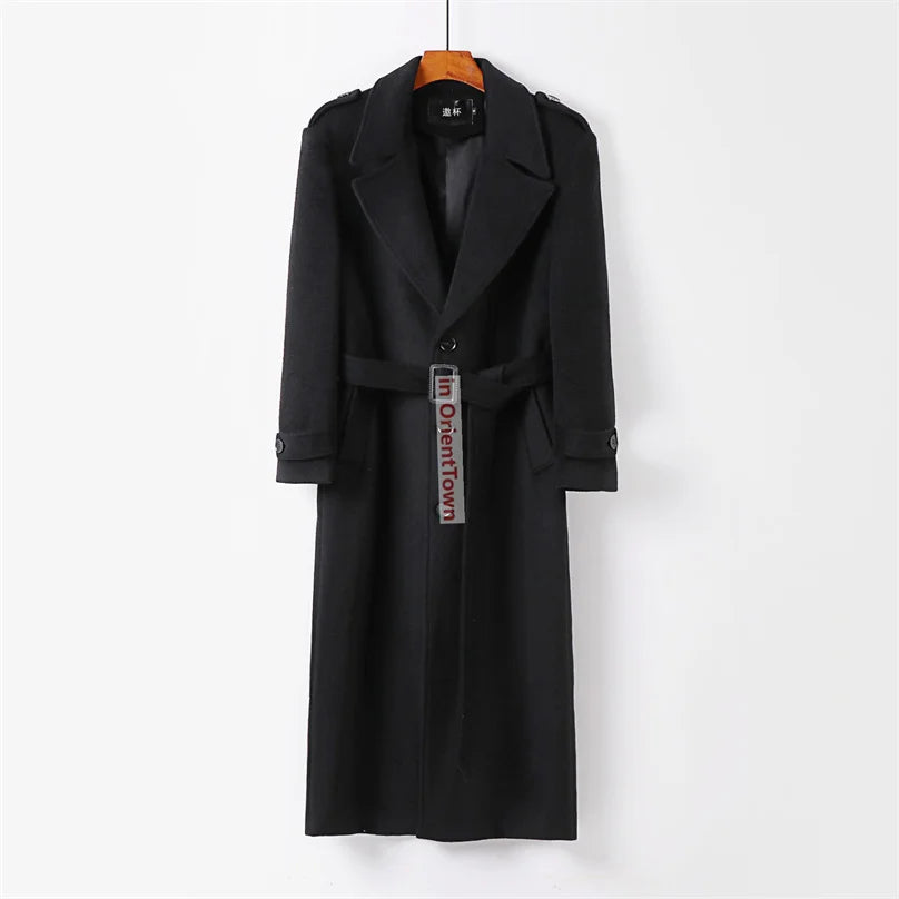 Wool Overcoat Men's Knee Length Windbreaker Autumn Winter Style Handsome British Trend Long Sleeve Woollen Coat Trench Jacket