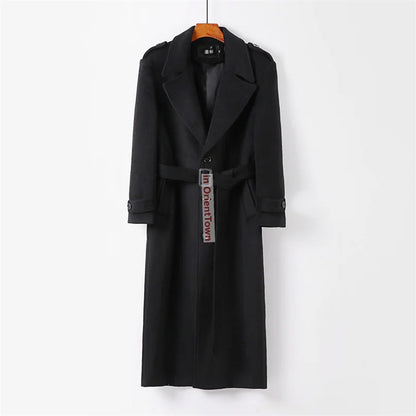 Wool Overcoat Men's Knee Length Windbreaker Autumn Winter Style Handsome British Trend Long Sleeve Woollen Coat Trench Jacket