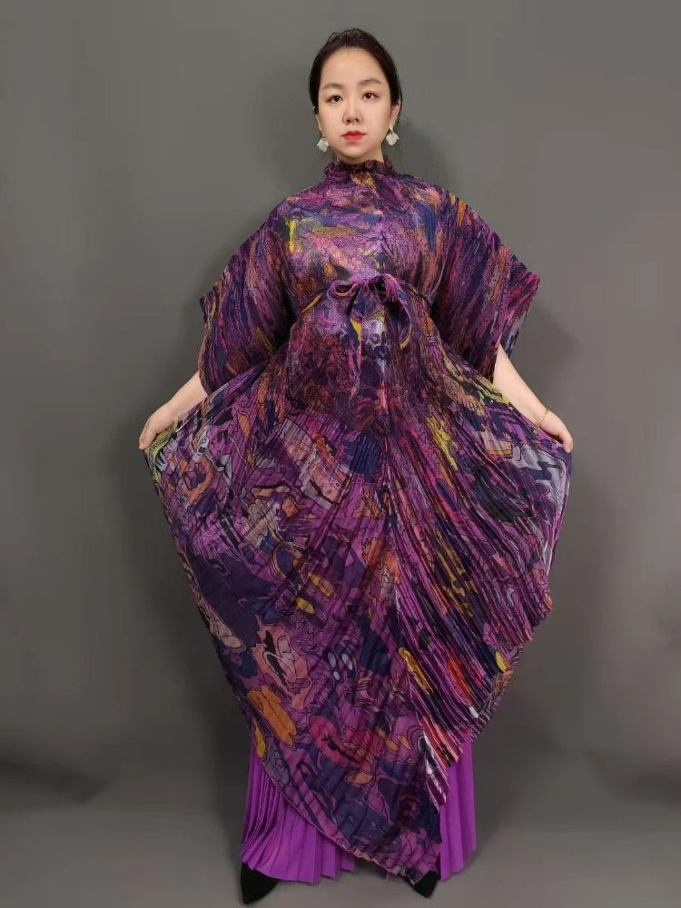 Miyake's New Heavy Industry Organza Printing Set Irregular Pants Loose Two-piece Sets Women's Clothing 2025 Summer New
