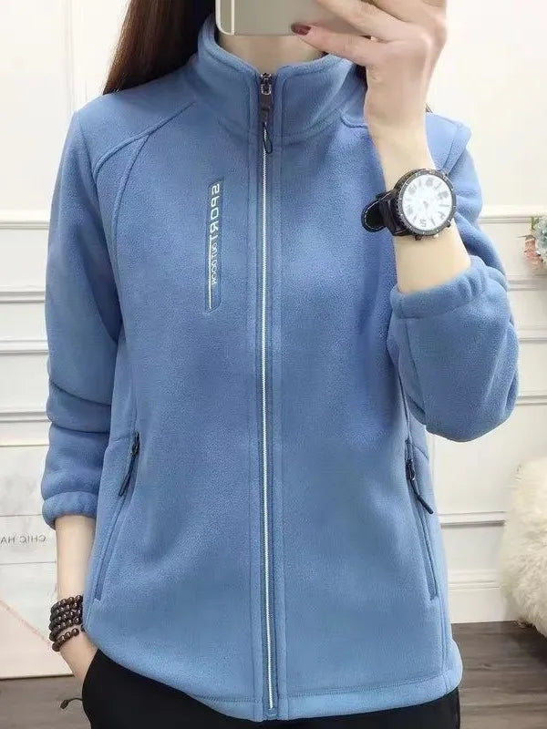 2024 Autumn Winter Thickened Fleece Ladies Outdoor Jacket Stand Collar Sweatshirt Cardigan Soft Plush Warm Upper Apparel